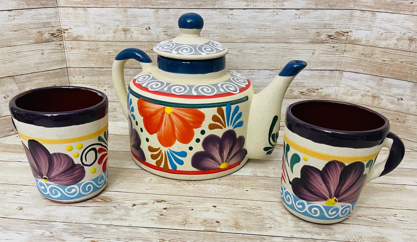 Terra Cotta Mexican Art Pottery CoffeeTea Pot  Jarra Lechera Cafetera Artesanal Mexicana Engove