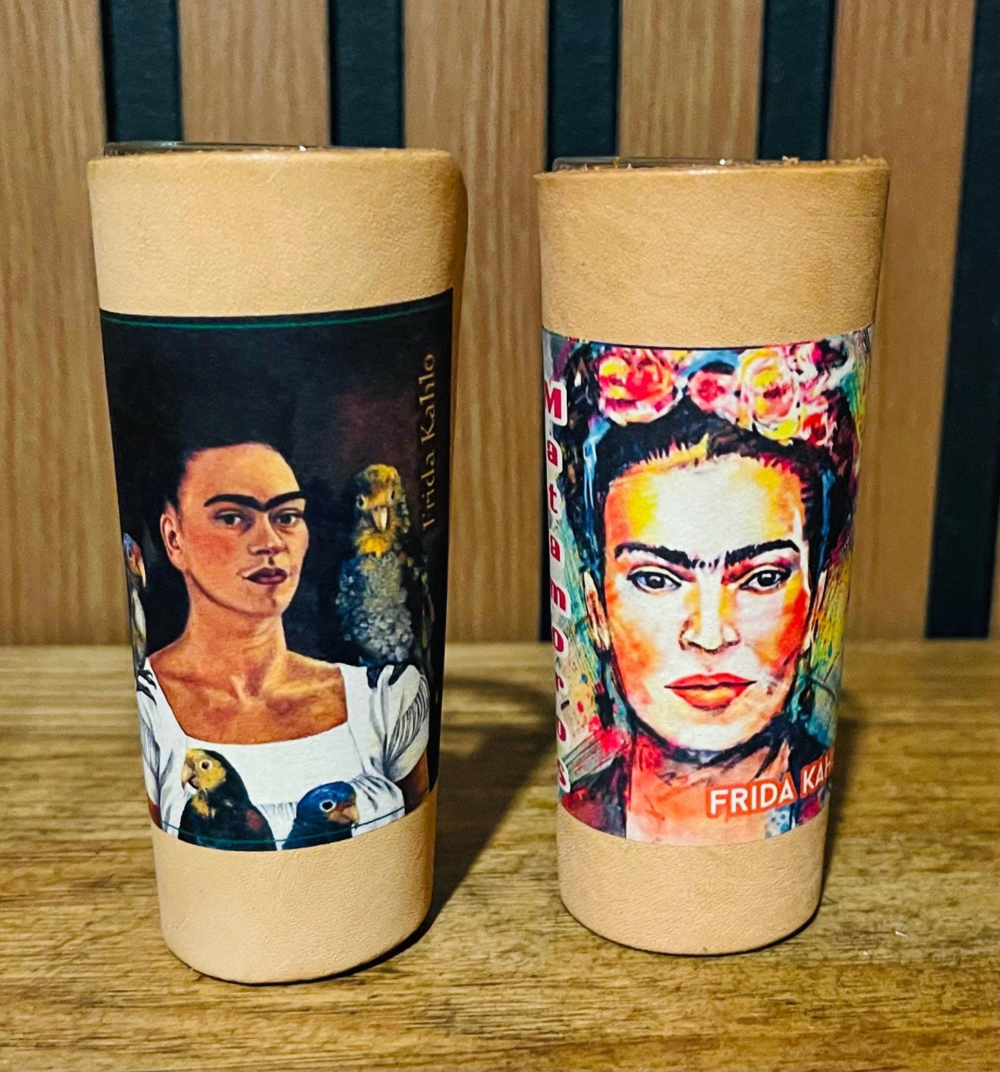5 Frida Kahlo Mexican Leather Shot Glasses Vasos Tequileros de Frida Kahlo Set De 5 con Forro de Piel