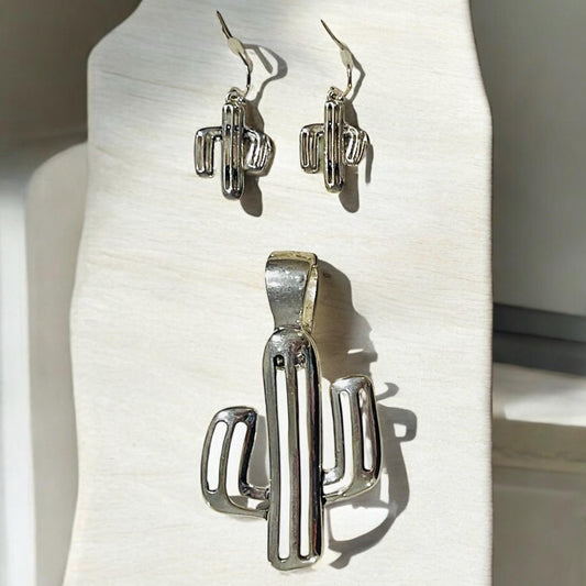 Cactus Hat Pendant Neklace Set With Earrings Dije De Cactus Con Aretes