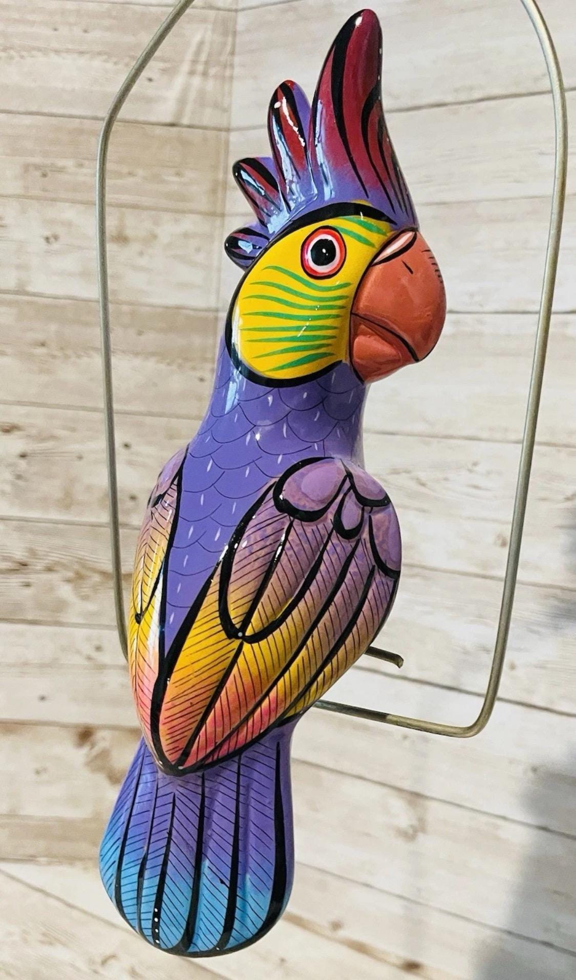 Hanging Exotic Bird in Ring Mexican Pottery Ceramic Pajaro De Cerámica