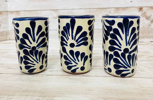3x Talavera Mexican Art Pottery Shot Glasses Tequileros Drinkware 3x Tequileros Mexicanos de Talavera