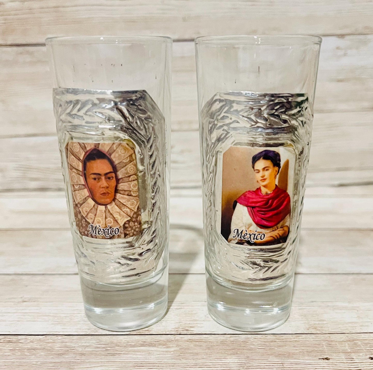 3x Frida Kahlo Mexican Glass Shot Cups Vasos Tequileros De Vidrio de Frida Kahlo Set De 3x