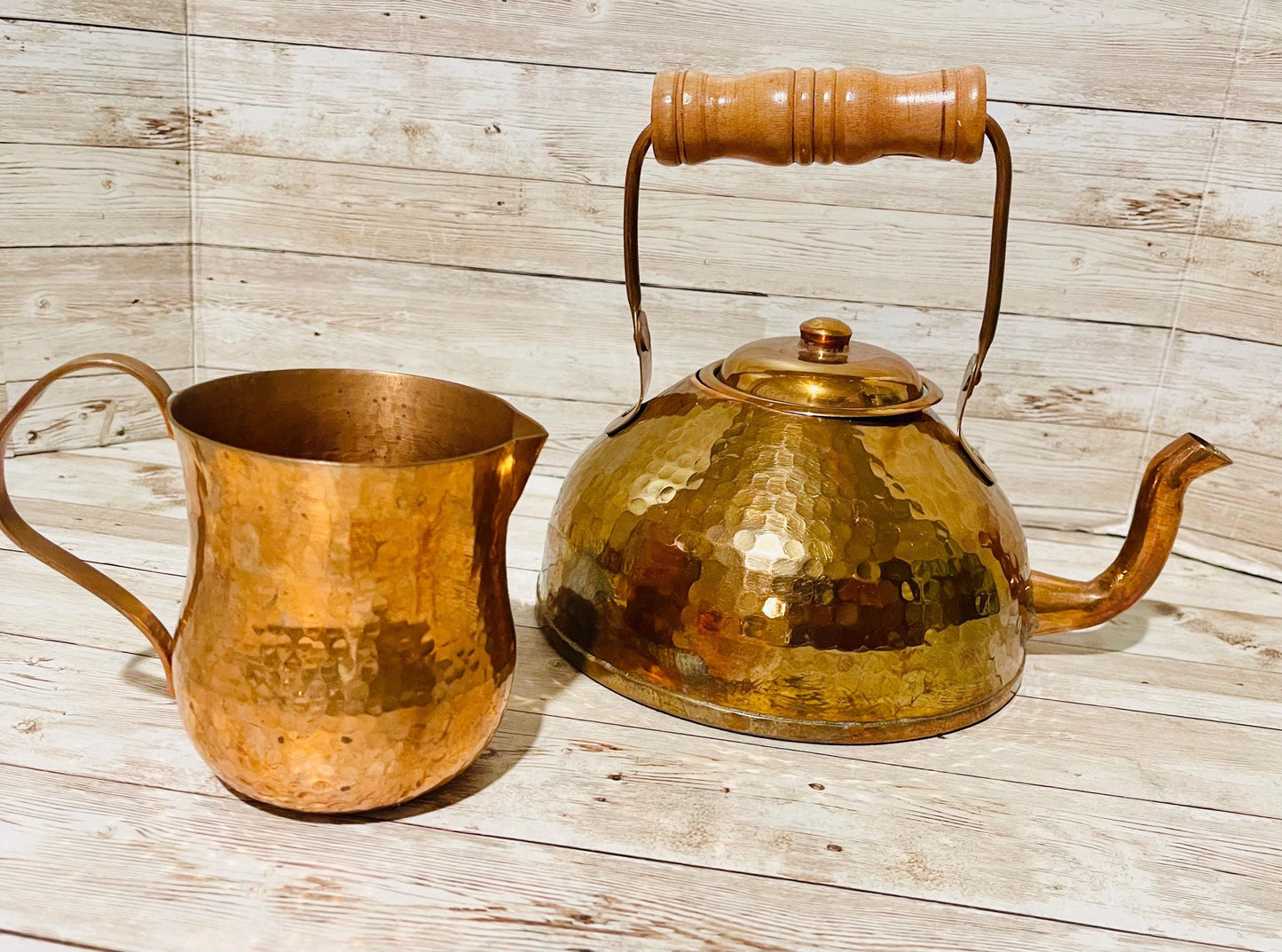 Mexican Copper Coffee Tea Pot with Pouring Cup Cafetera/Tetera de Cobre Mexicano con Taza para Servir