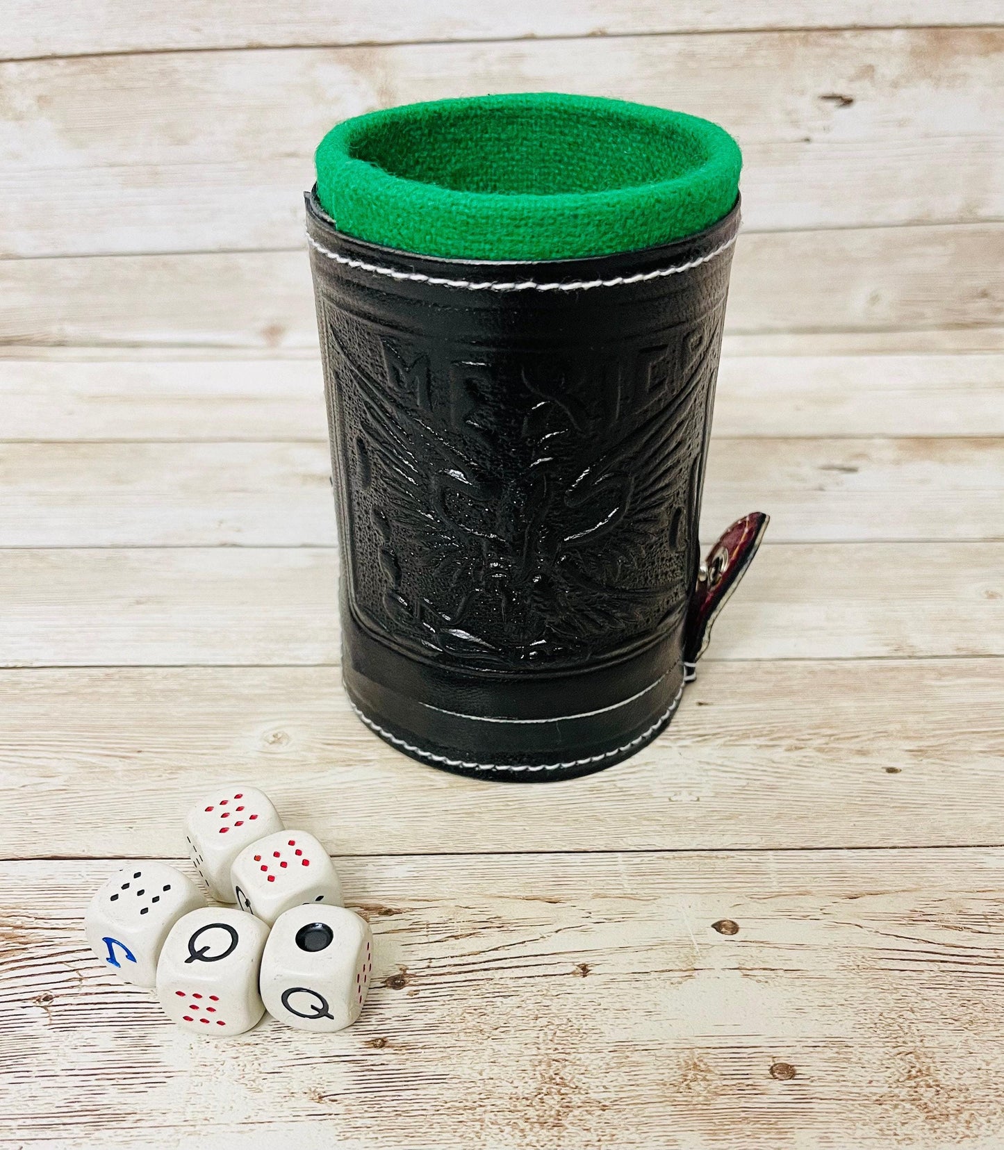 Cubilete Mexicano Poker Dice Cup Leather Engraved