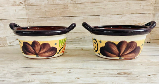 2 Terra Cota Mexican Clay Bowls 2 Platos Tazones de Barro
