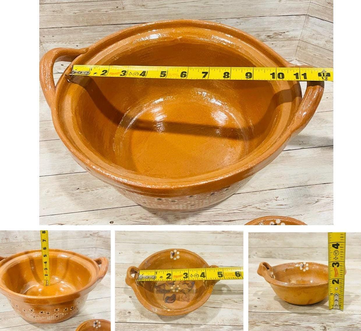 Handmade Mexican Clay Pot Casderole with Lid & 2 Bowls Authentic Barro Cookware Set Cazuela de Barro con Tapadera y 2 Cazuelitas