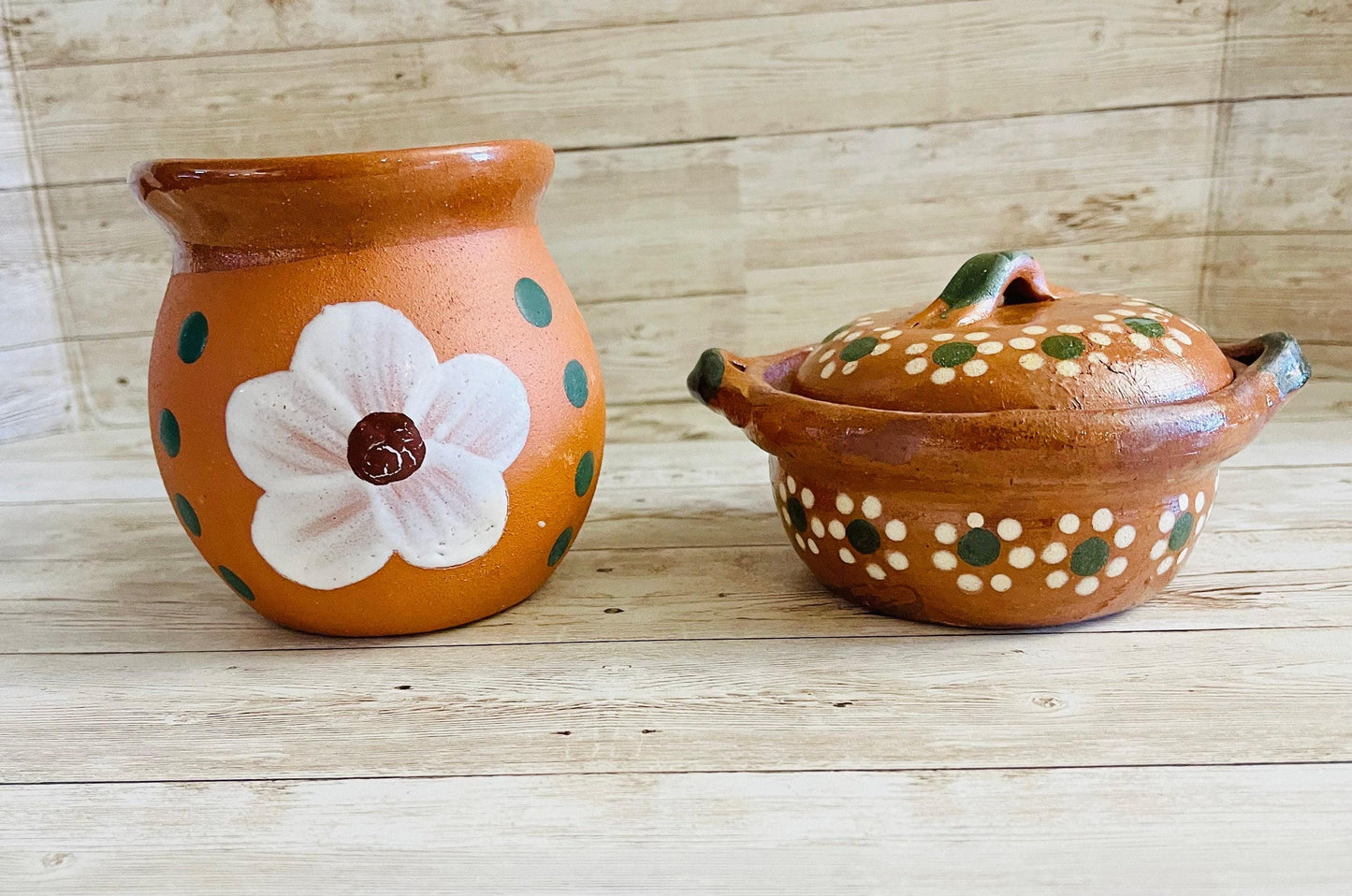 Servilletero y Cazuelita de Barro Mexicano Mexican Clay Napkin Holder and Casserole