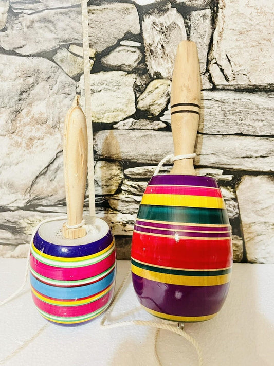 2 Multi Color Wood Baleros Traditional Toy 2 Baleros Mexicanos 1 Big 1 Small
