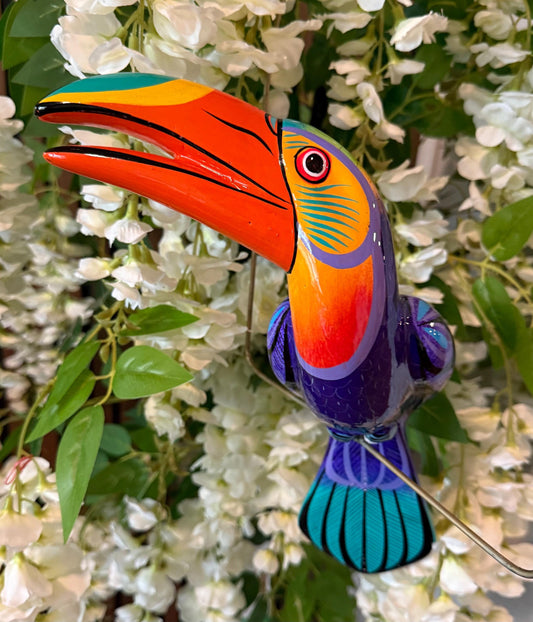 Hanging Exotic Bird in Ring Mexican Pottery Ceramic Pajaro De Cerámica