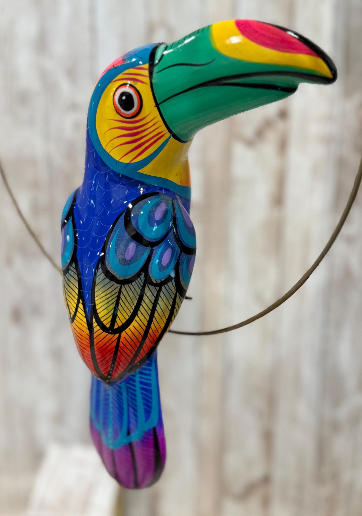 Hanging Exotic Bird in Ring Mexican Pottery Ceramic Pajaro De Cerámica