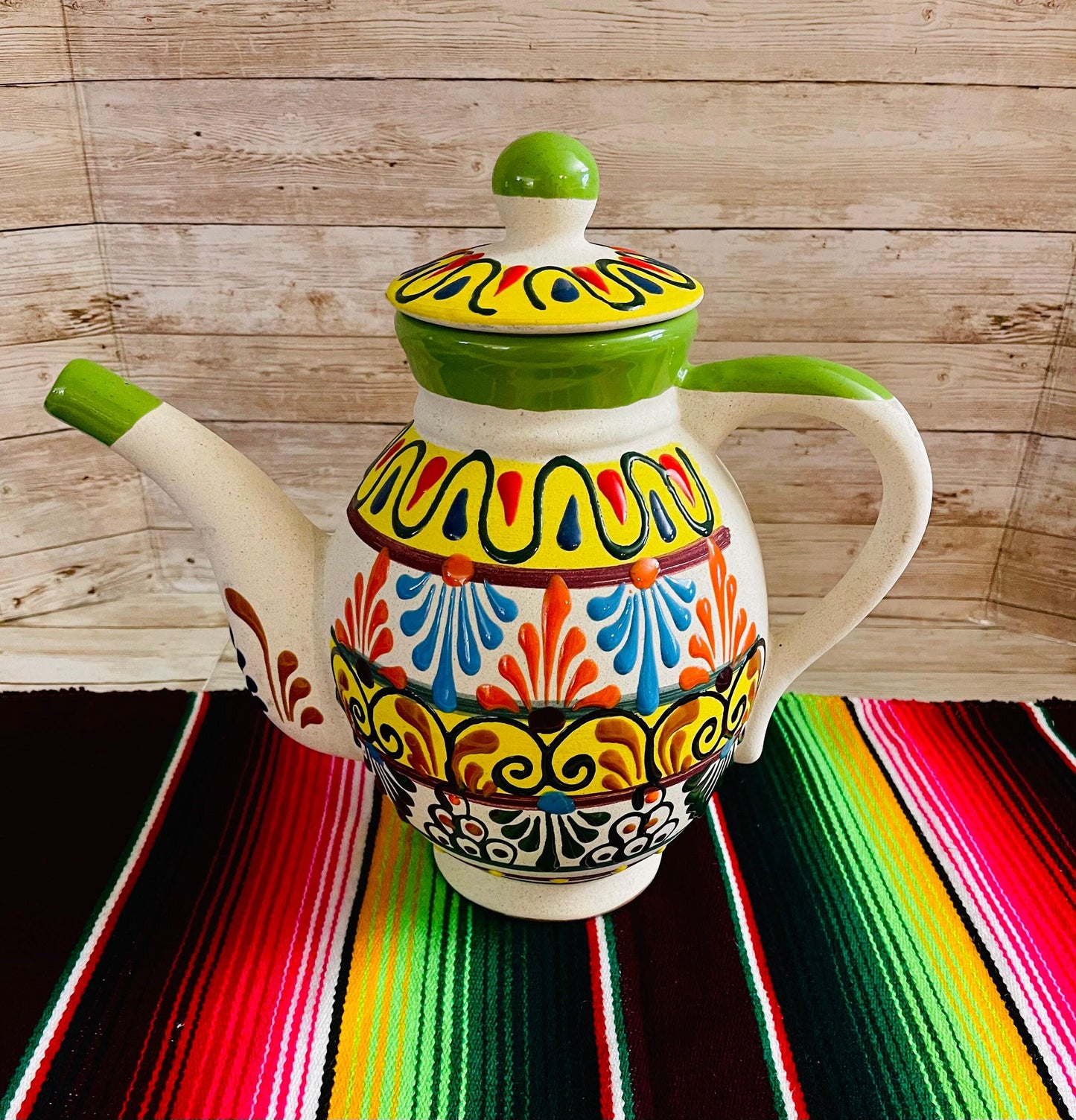 Terra Cotta Mexican Art Pottery CoffeeTea Pot Jarra Lechera Cafetera Artesanal Mexicana Engove