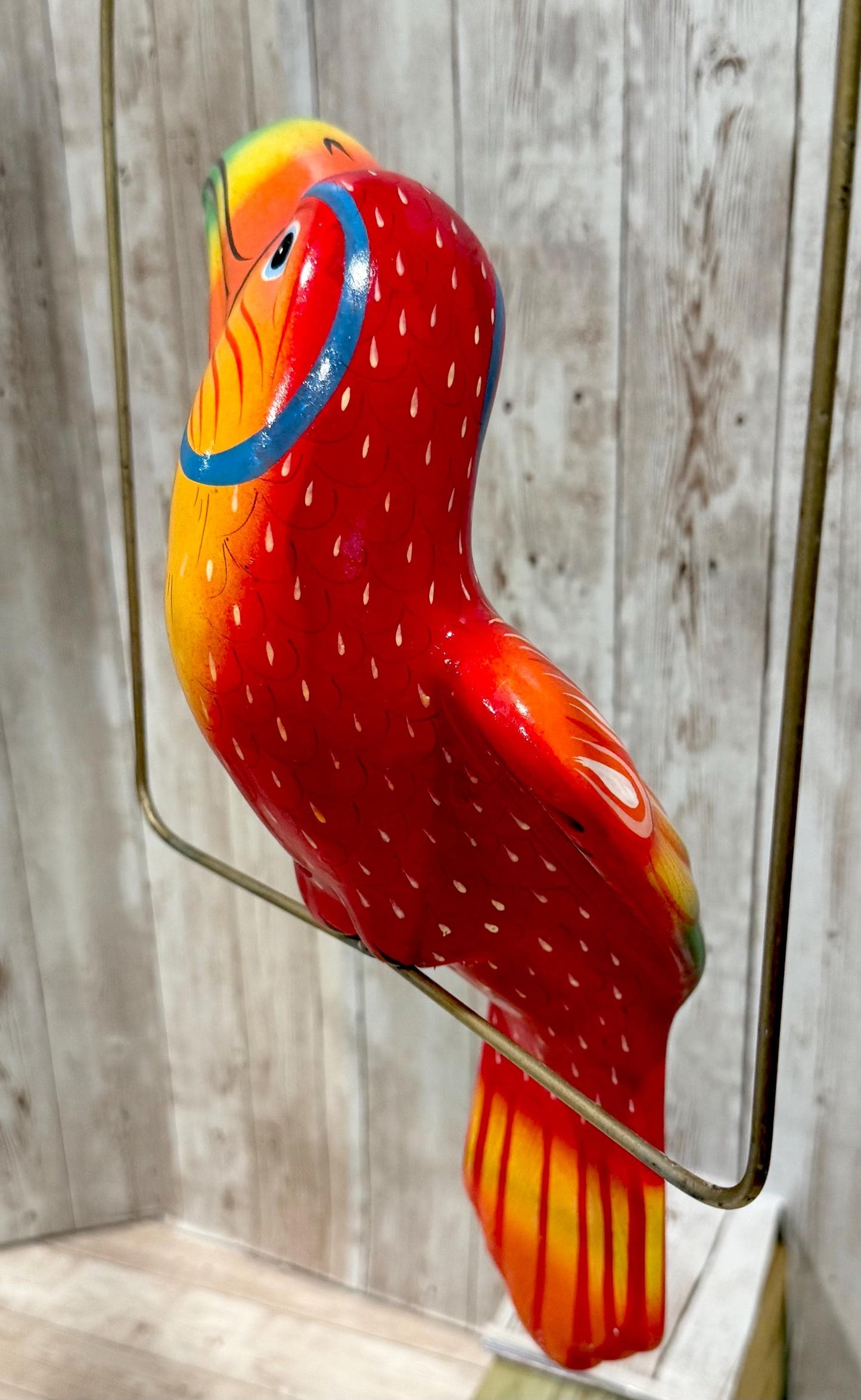 Hanging Exotic Bird in Ring Mexican Pottery Ceramic Pajaro De Cerámica