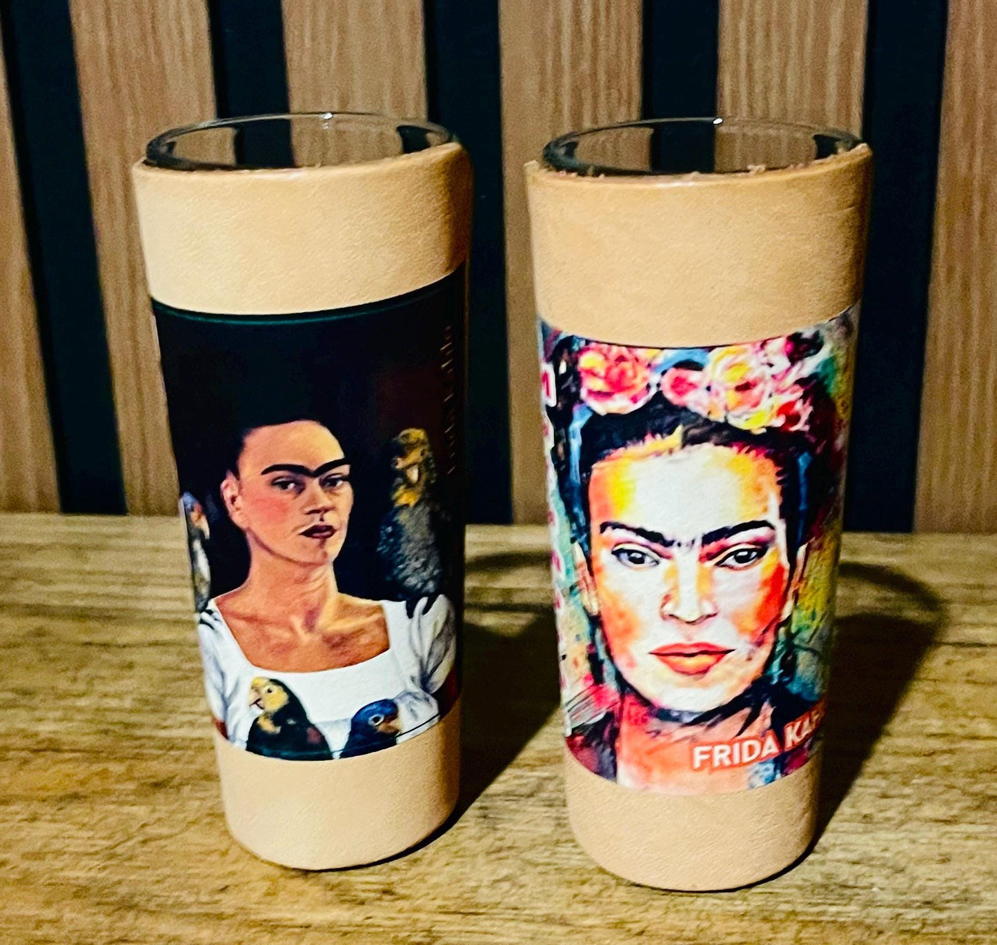 5 Frida Kahlo Mexican Leather Shot Glasses Vasos Tequileros de Frida Kahlo Set De 5 con Forro de Piel