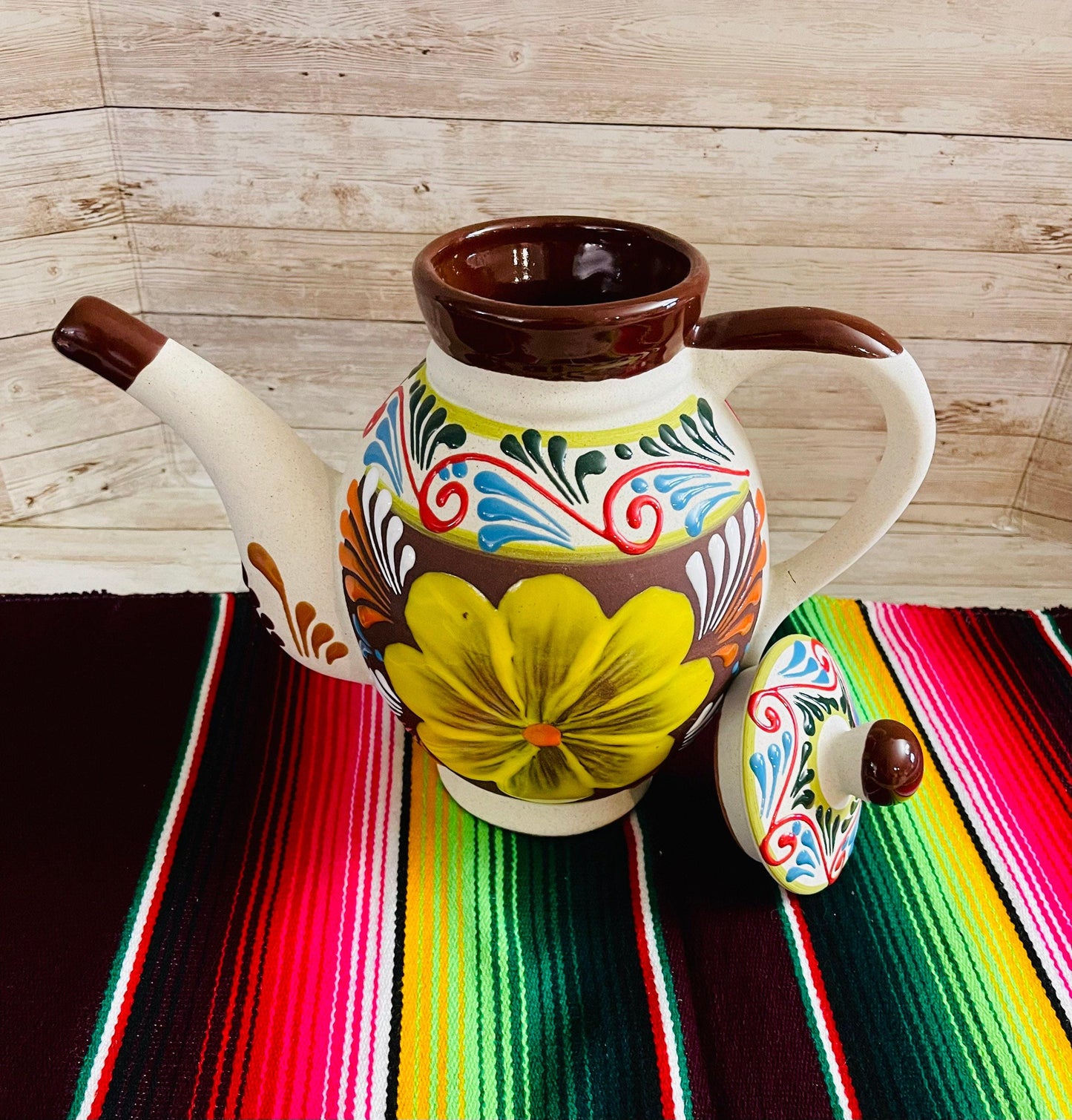 Terra Cotta Mexican Art Pottery CoffeeTea Pot Jarra Lechera Cafetera Artesanal Mexicana Engove