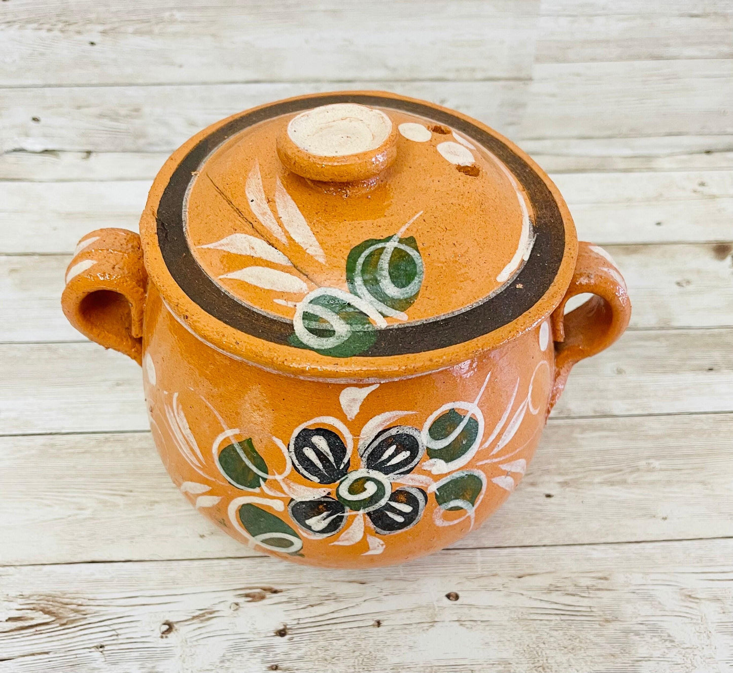1 Liter Terra Cota Clay Pot for Beans Soups Olla Tonala de Barro para Caldos Frijoles Sopas 1 Litro