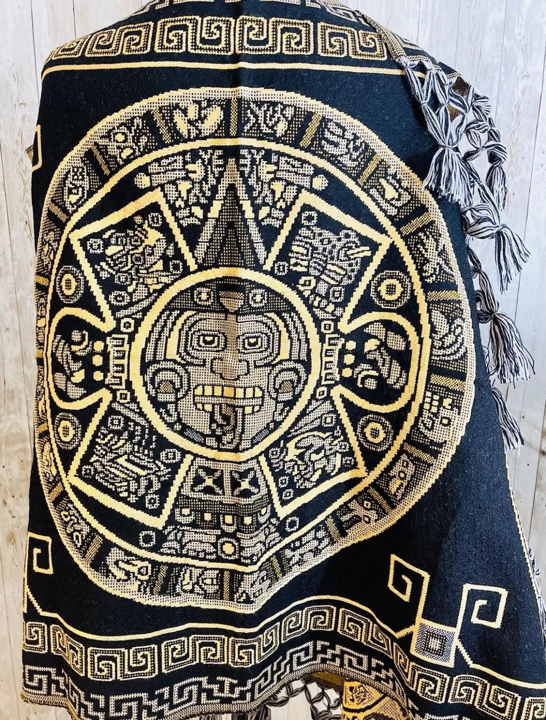 Aztec Calendar Mexican Shawl Wrap Reboso Artesanales Capas Pashima de Calendario Azteca