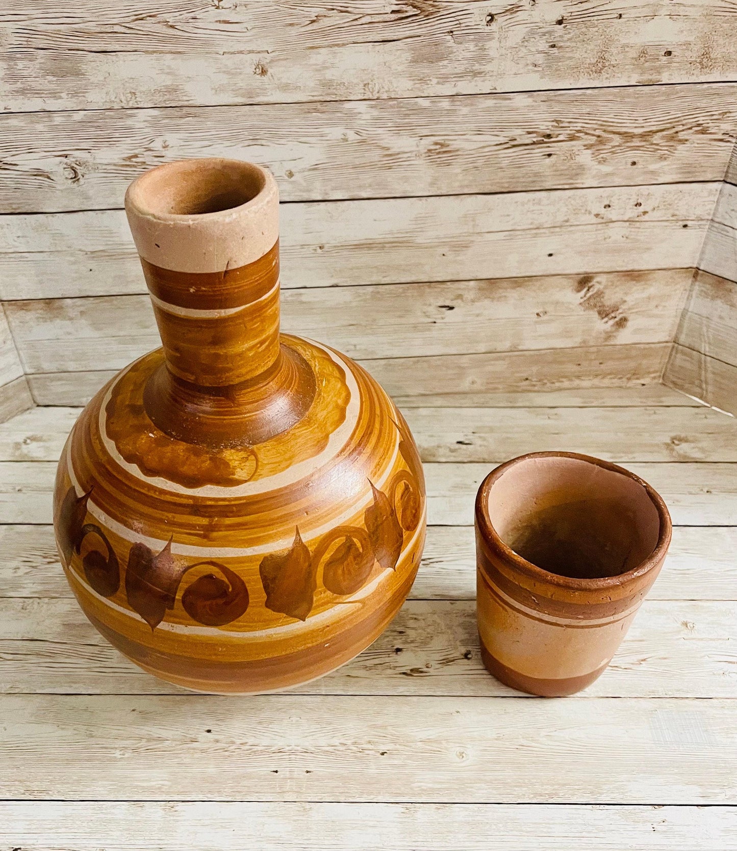 Mexican Clay WaterJug & Cup Botellón Garrafón de Barro Mexicano