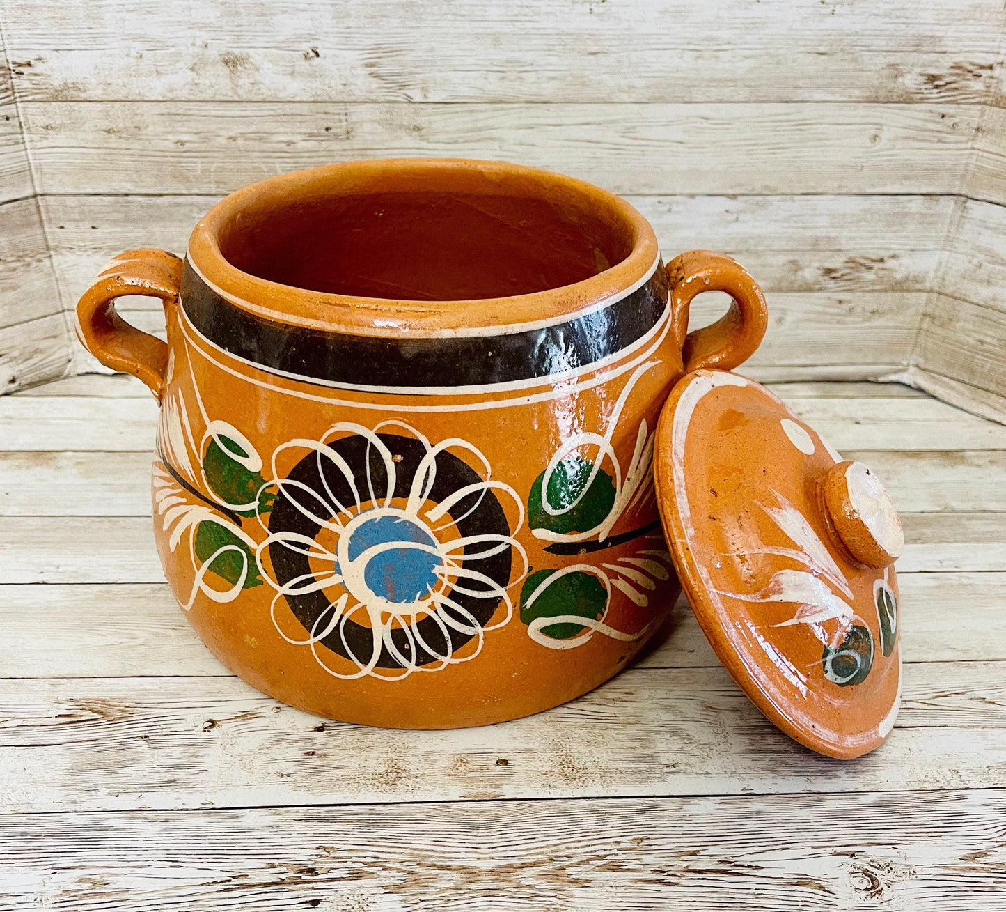 3 Liter Terra Cota Clay Pot for Beans Soups Olla Tonala de Barro para Caldos Frijoles Sopas 3 Litros