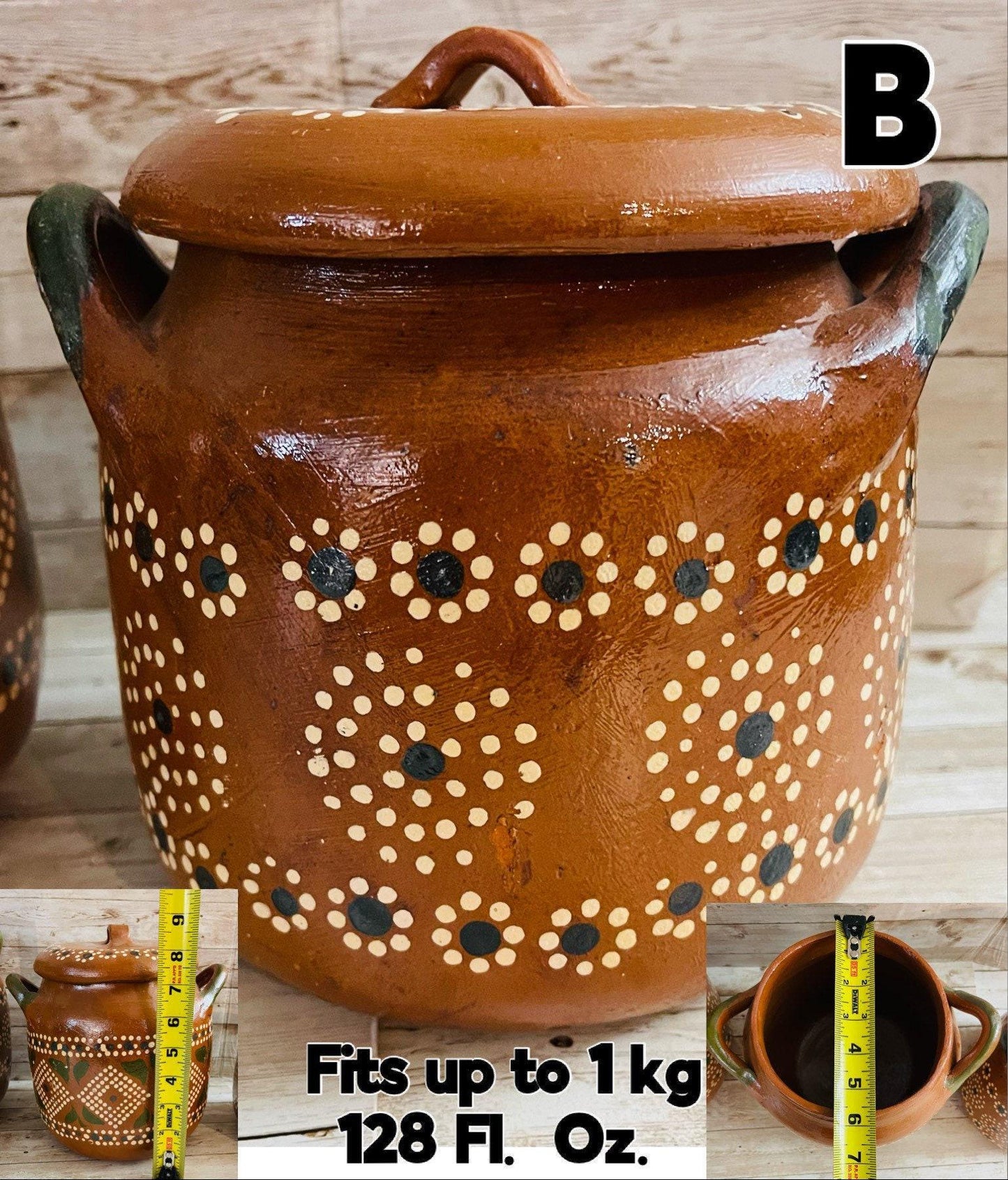 Olla de Barro Decorada con Tapa Clay Pot with Lid Fits Up To Terracota Bean Pot