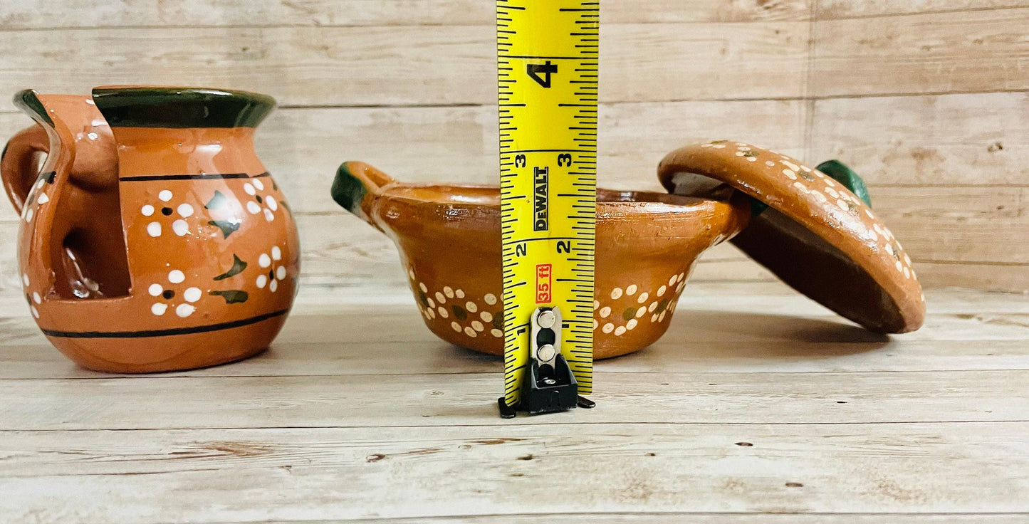 Servilletero y Cazuelita de Barro Mexicano Mexican Clay Napkin Holder and Casserole