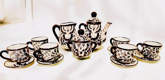 Mexican Talavera Tea Coffee Set Drinkware With 6  Mugs Sugar Bowl Talavera Mexicana de Cafe/Te con Tazas Platos Azucarera y Tetera
