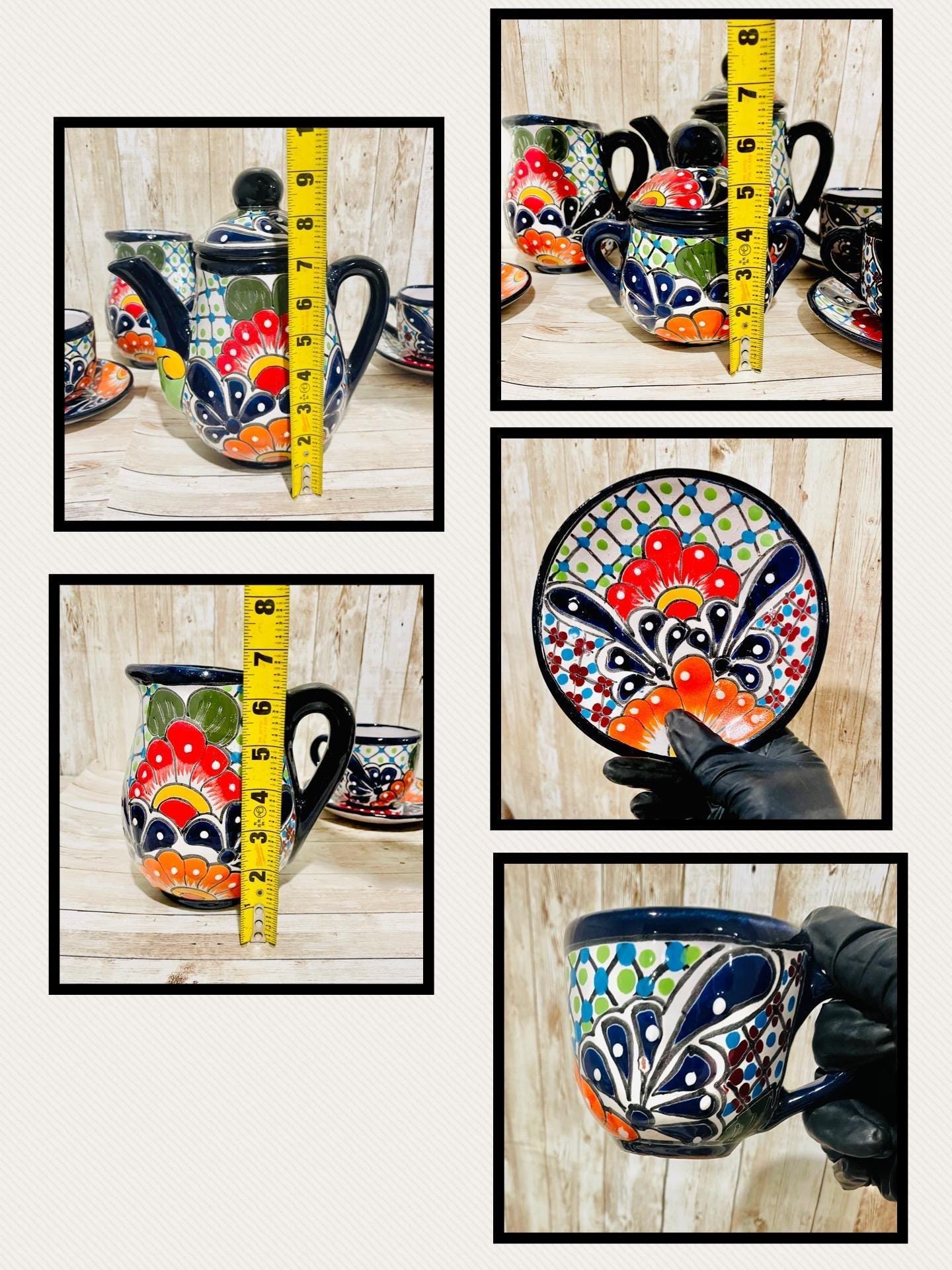 Mexican Talavera Tea Coffee Set Drinkware With 6  Mugs Sugar Bowl Talavera Mexicana de Cafe/Te con Tazas Platos Azucarera y Tetera