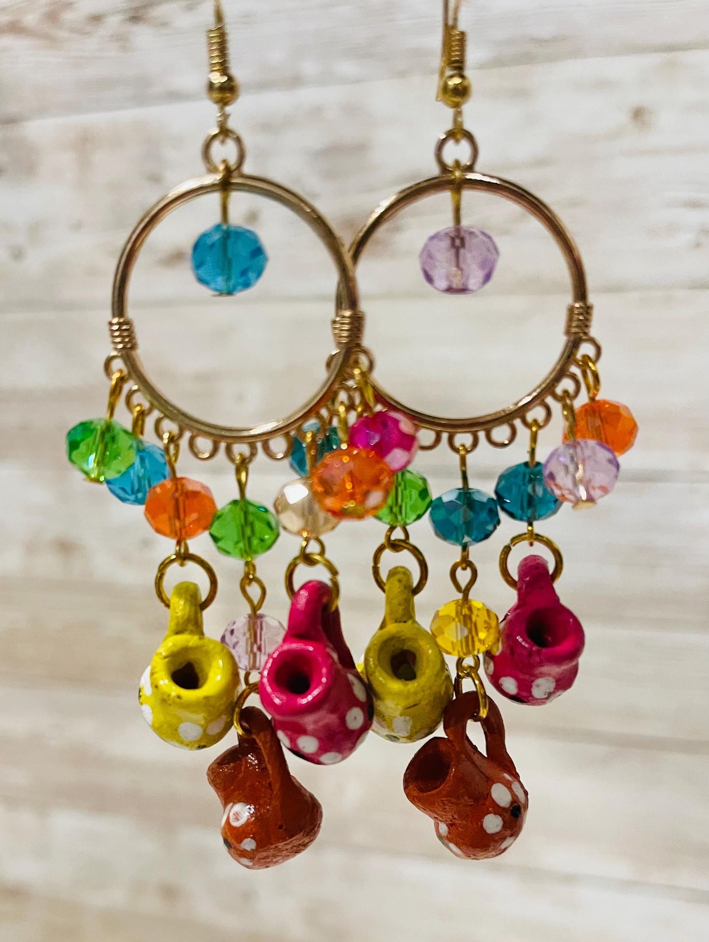 Mexican Artesanal Mini Clay Cup Earrings Aretes Artesanales Mexicanos de Tazitas de Barro