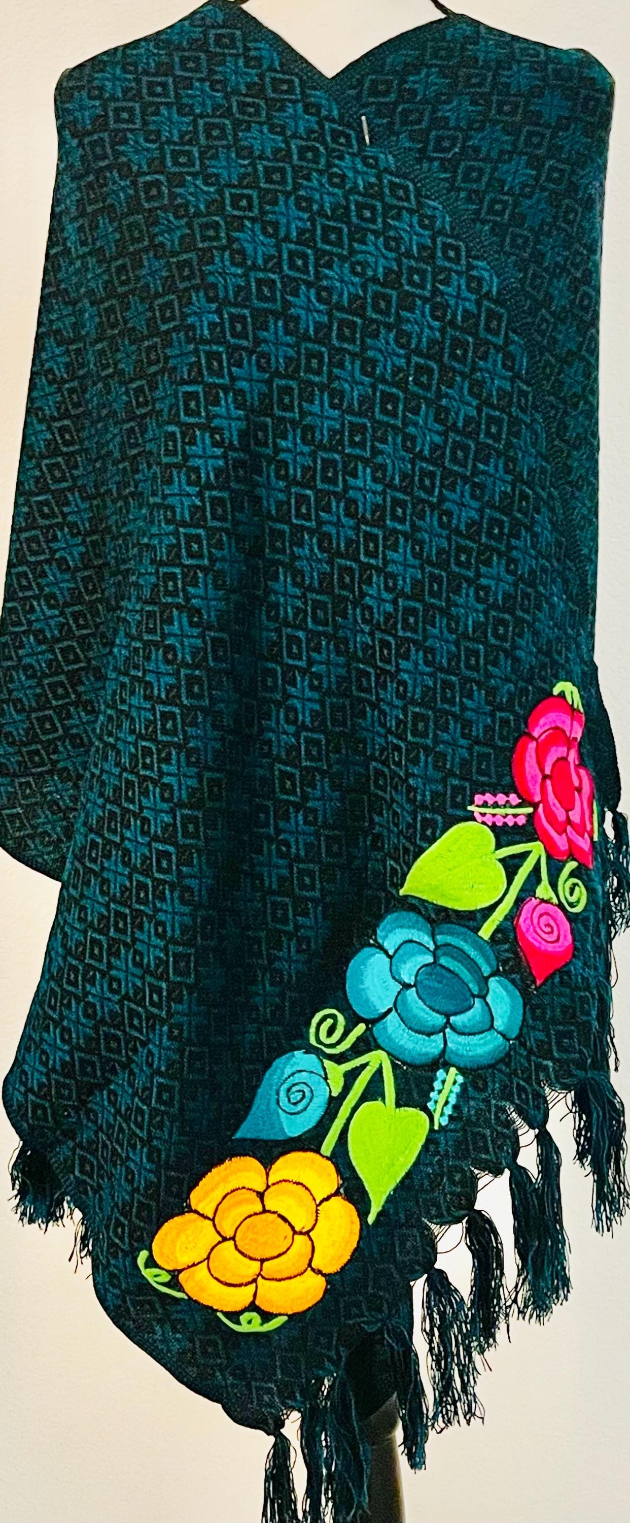 Embroidered Handmade Mexican Shawl Reboso Bordado Mexicano
