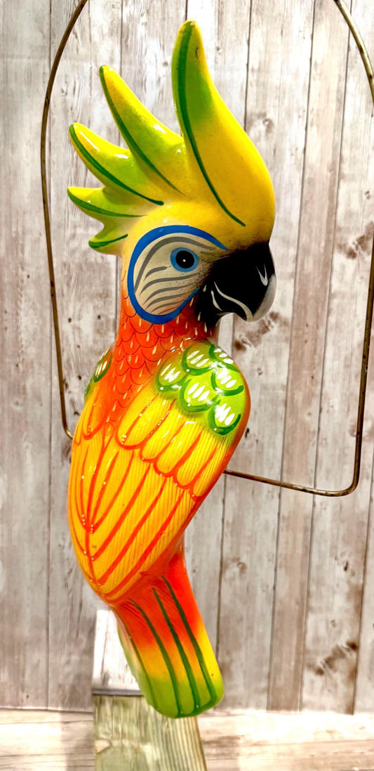 Hanging Exotic Bird in Ring Mexican Pottery Ceramic Pajaro De Cerámica