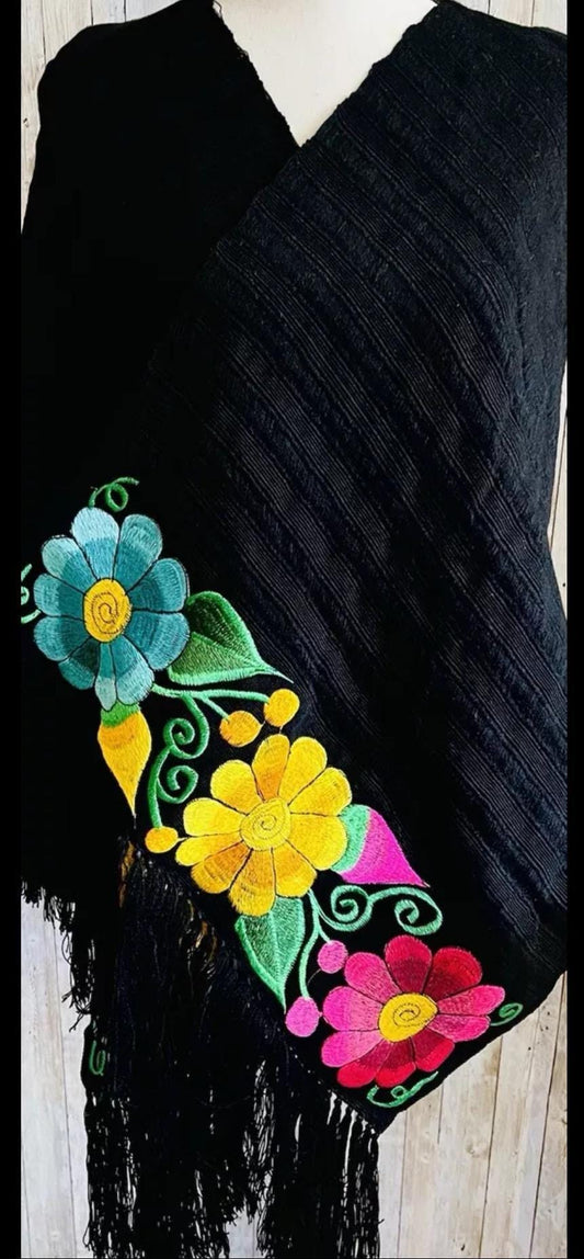 Embroidered Handmade Mexican Shawl Reboso Bordados en Telar