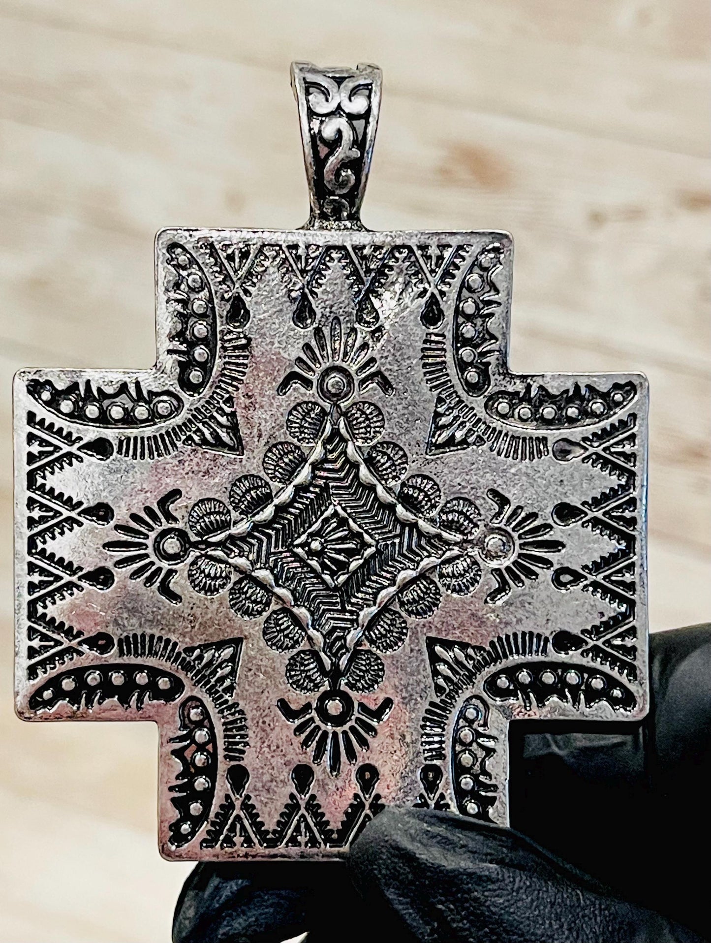 Western Cross Pendant & Earring Set Antique Silver Tone Jewelry Juego de Dije y Aretes de Cruz Estilo Color Plata Antigua