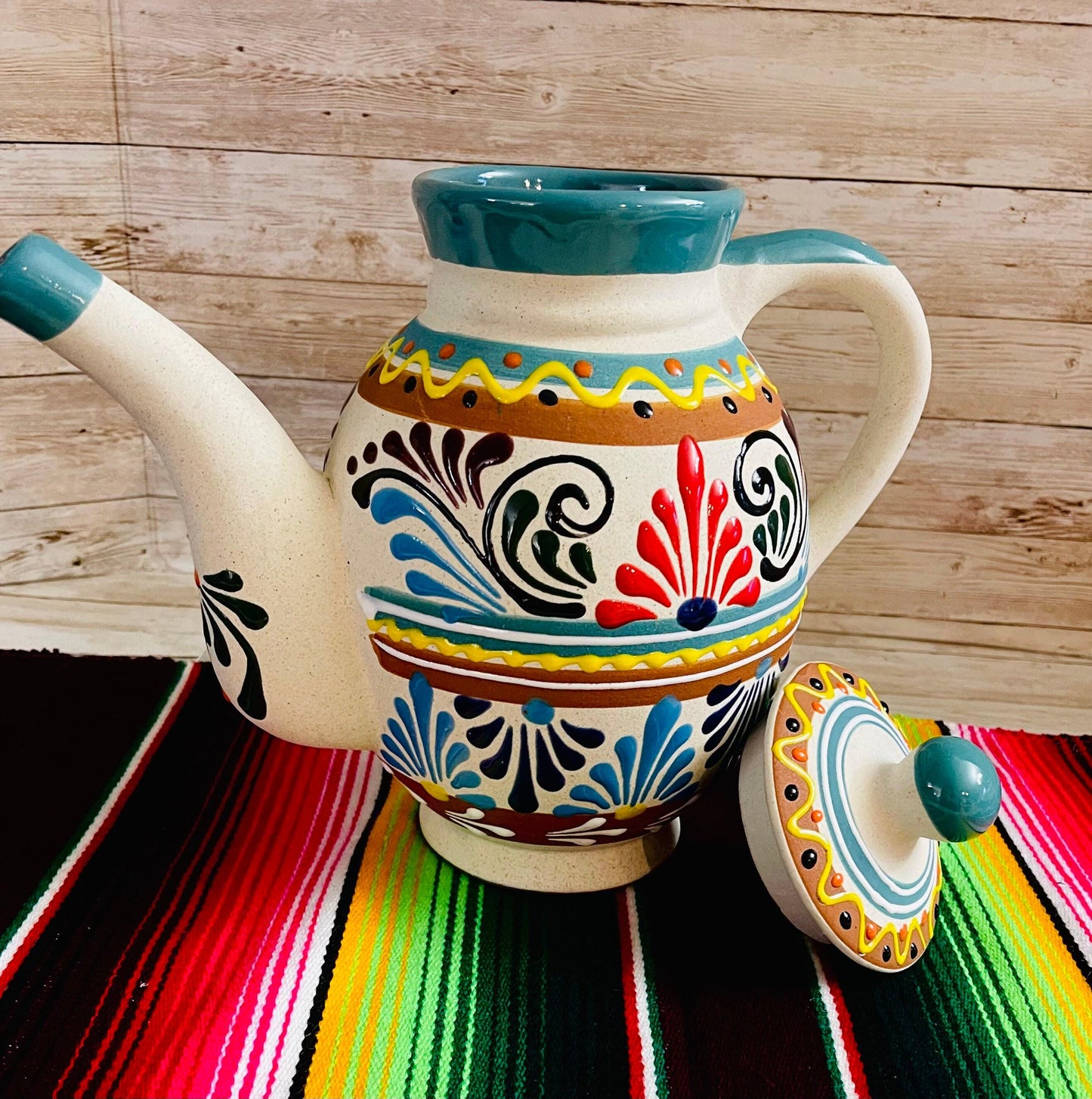 Terra Cotta Mexican Art Pottery CoffeeTea Pot Jarra Lechera Cafetera Artesanal Mexicana Engove