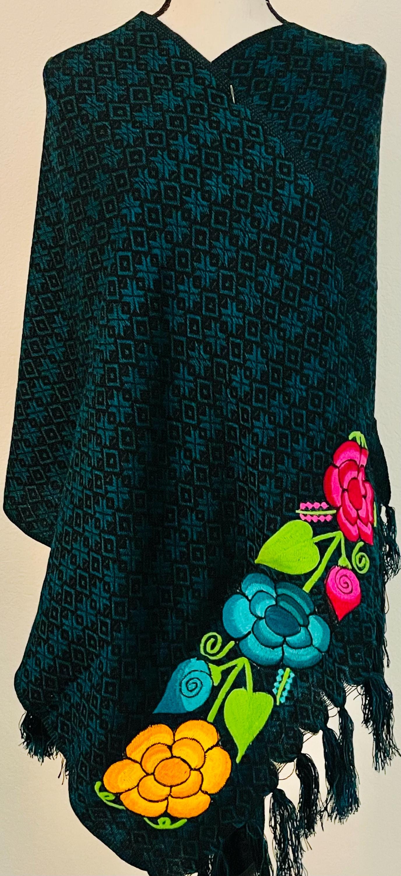 Embroidered Handmade Mexican Shawl Reboso Bordado Mexicano