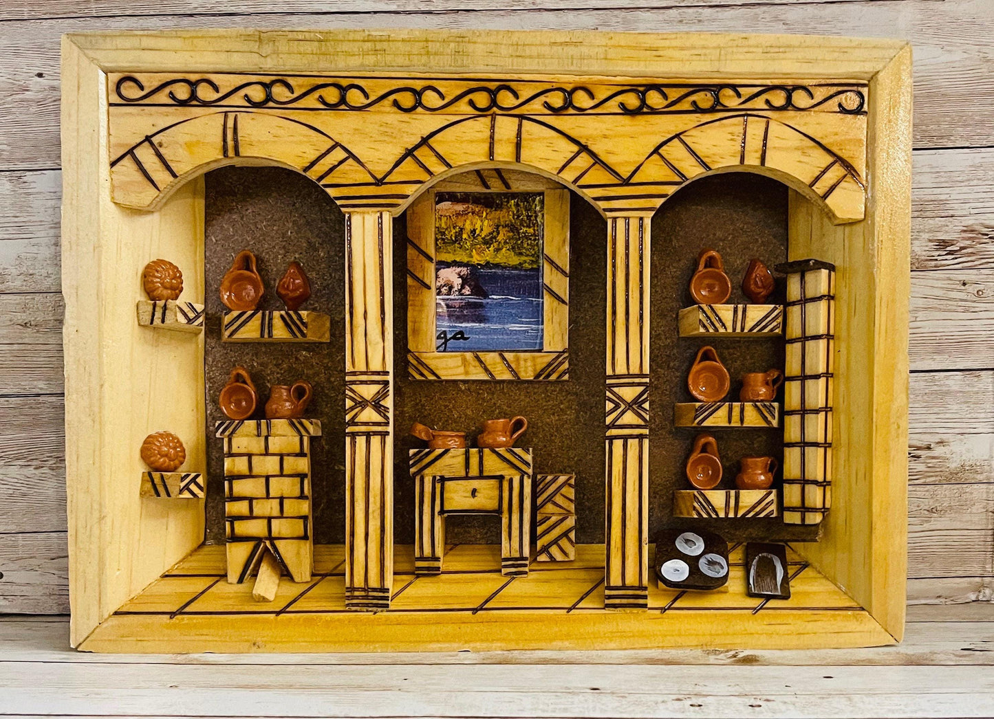 Mexican Kitchen Frame with Miniature Accessories Cuadro de Cocina Trastero Mexicano