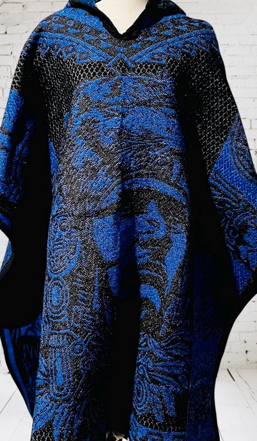 Mexican Double Sided Poncho Aztec and Jaguar Poncho Gavan Azteca con Jaguar Doble Vista