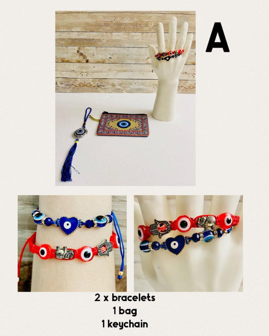 Evil Eye Protect Charm Hamsa Hand Keychain Bag & Bracelet Pulseras de Mal de Ojo