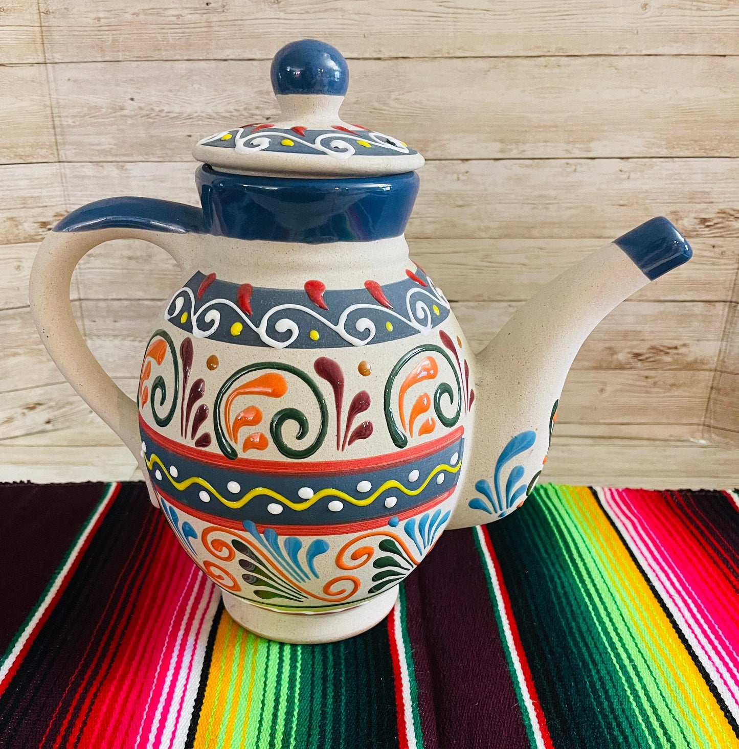 Terra Cotta Mexican Art Pottery CoffeeTea Pot Jarra Lechera Cafetera Artesanal Mexicana Engove