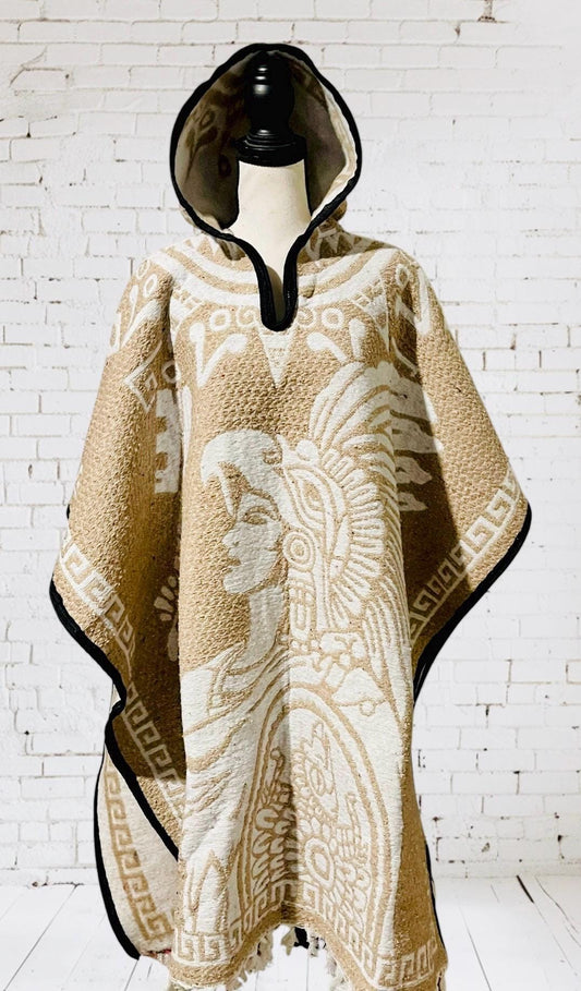 Poncho Azteca con Guerrero y Escudo Nacional Double Sided Aztec Calendar Poncho
