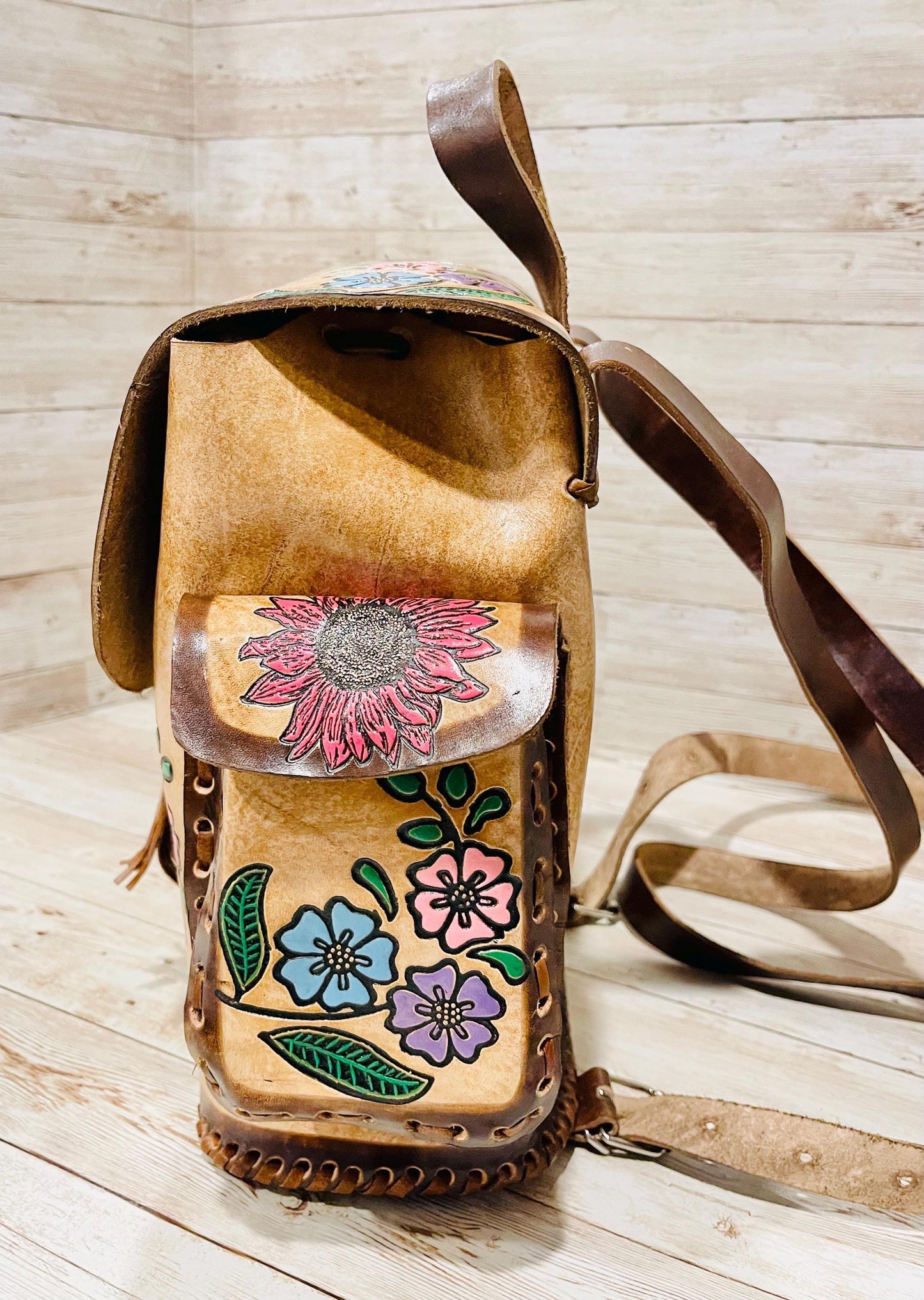 Hand Tooled Mexican Leather Backpack Mochila Mexicana De Piel Cincelada