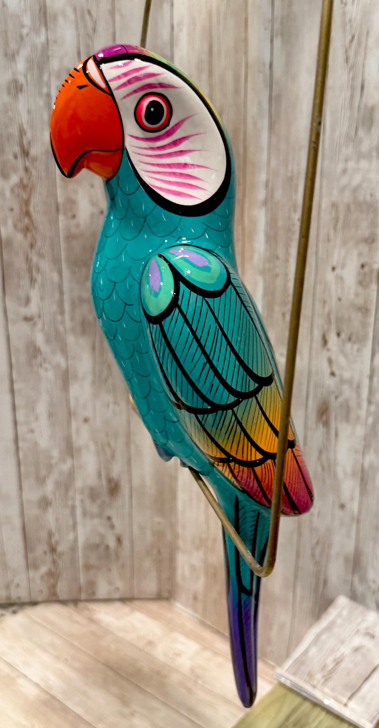 Mexican Exotic Ceramic Bird on a Perch Pajaro Mexicano de Ceramic en Aro