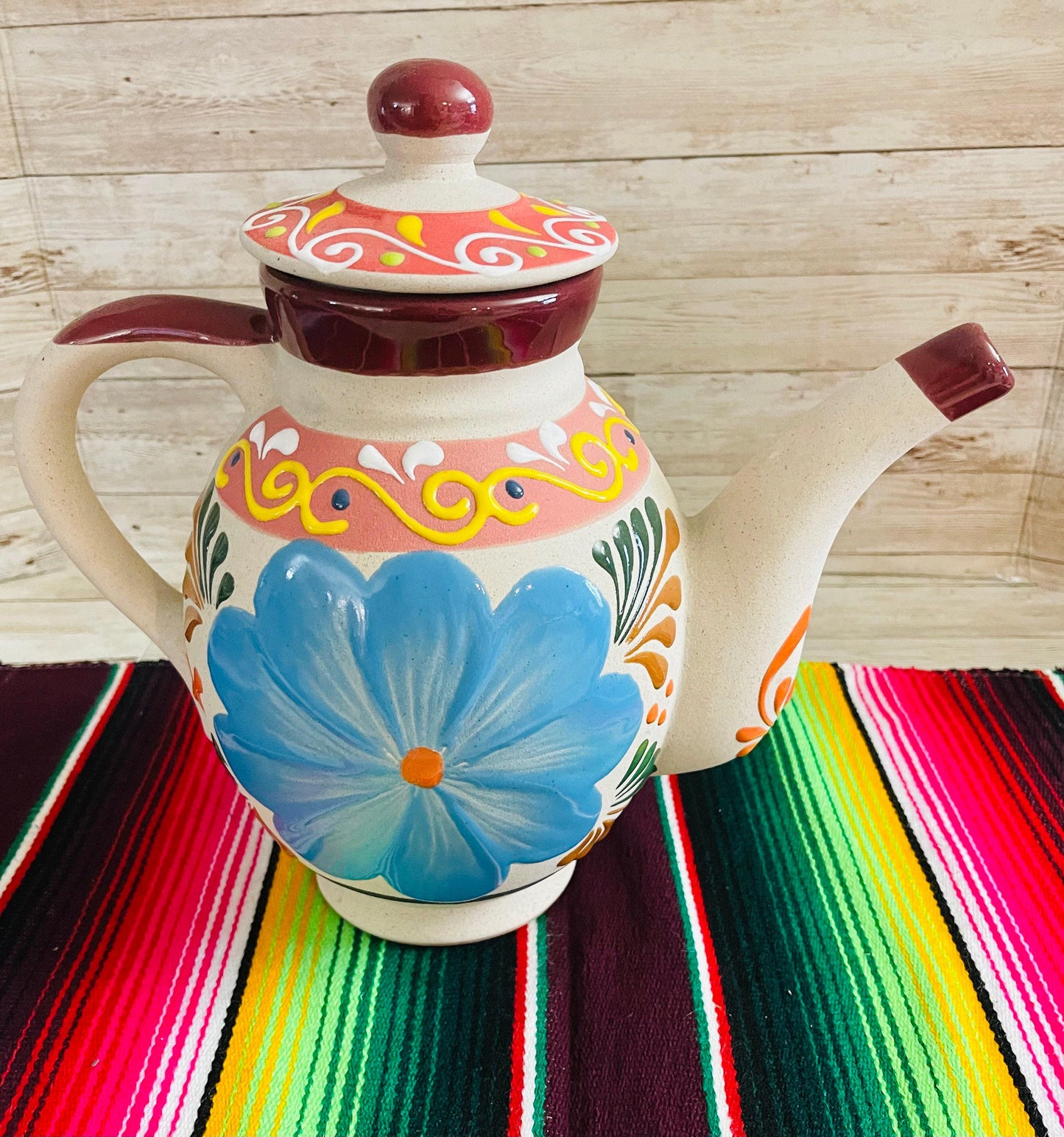 Terra Cotta Mexican Art Pottery CoffeeTea Pot Jarra Lechera Cafetera Artesanal Mexicana Engove