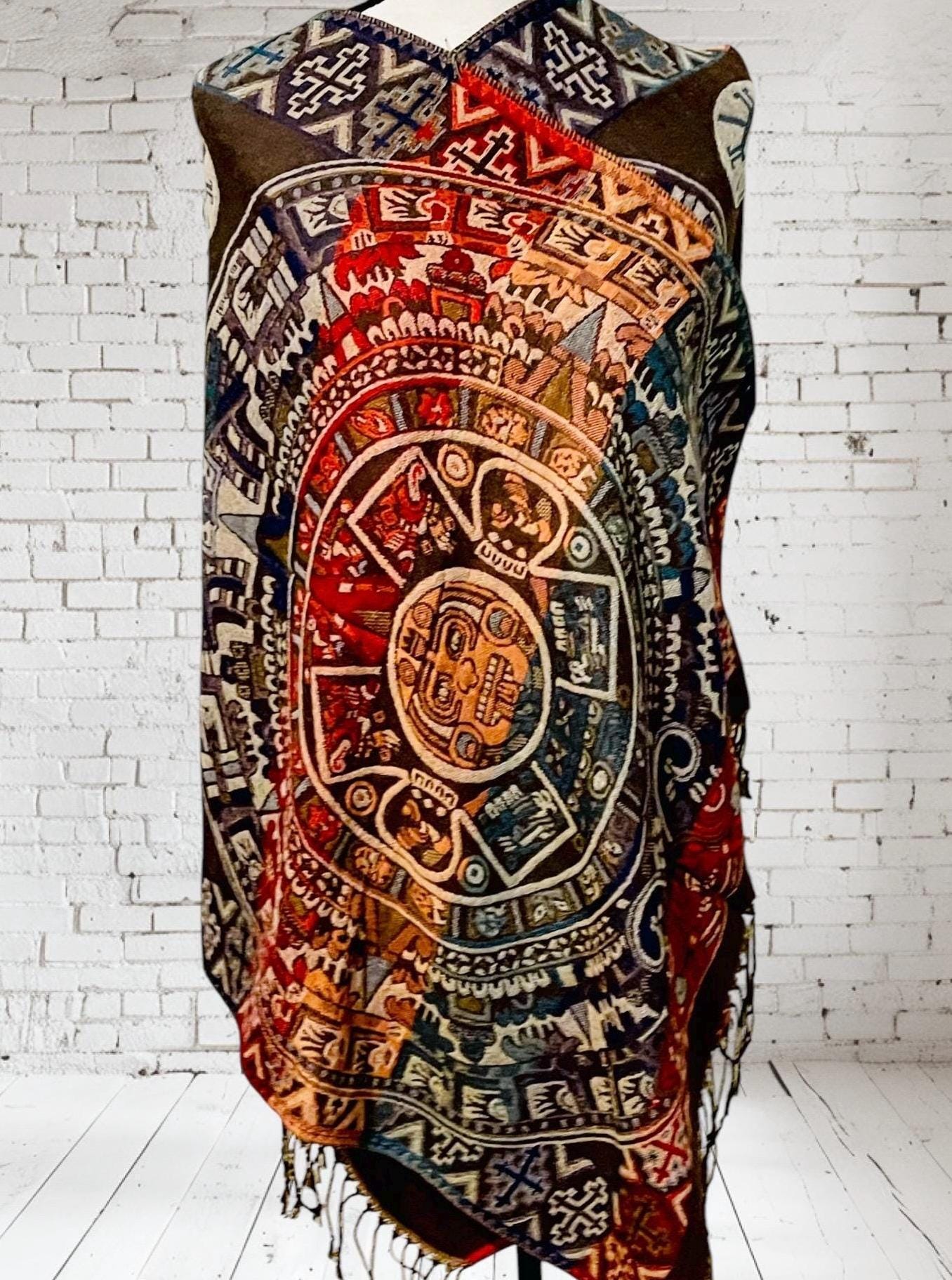 Maya Calendar Mexican Thin Shawl Wrap Reboso Mexicano de Calendario Maya/Azteca Delgado