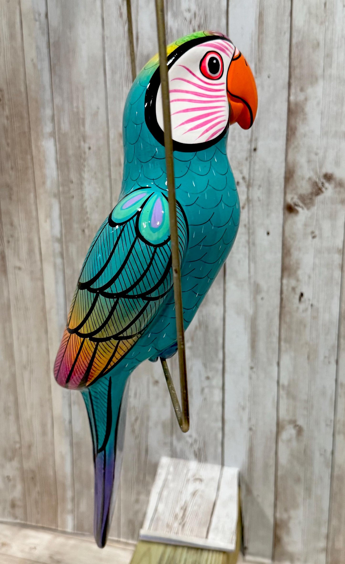 Mexican Exotic Ceramic Bird on a Perch Pajaro Mexicano de Ceramic en Aro