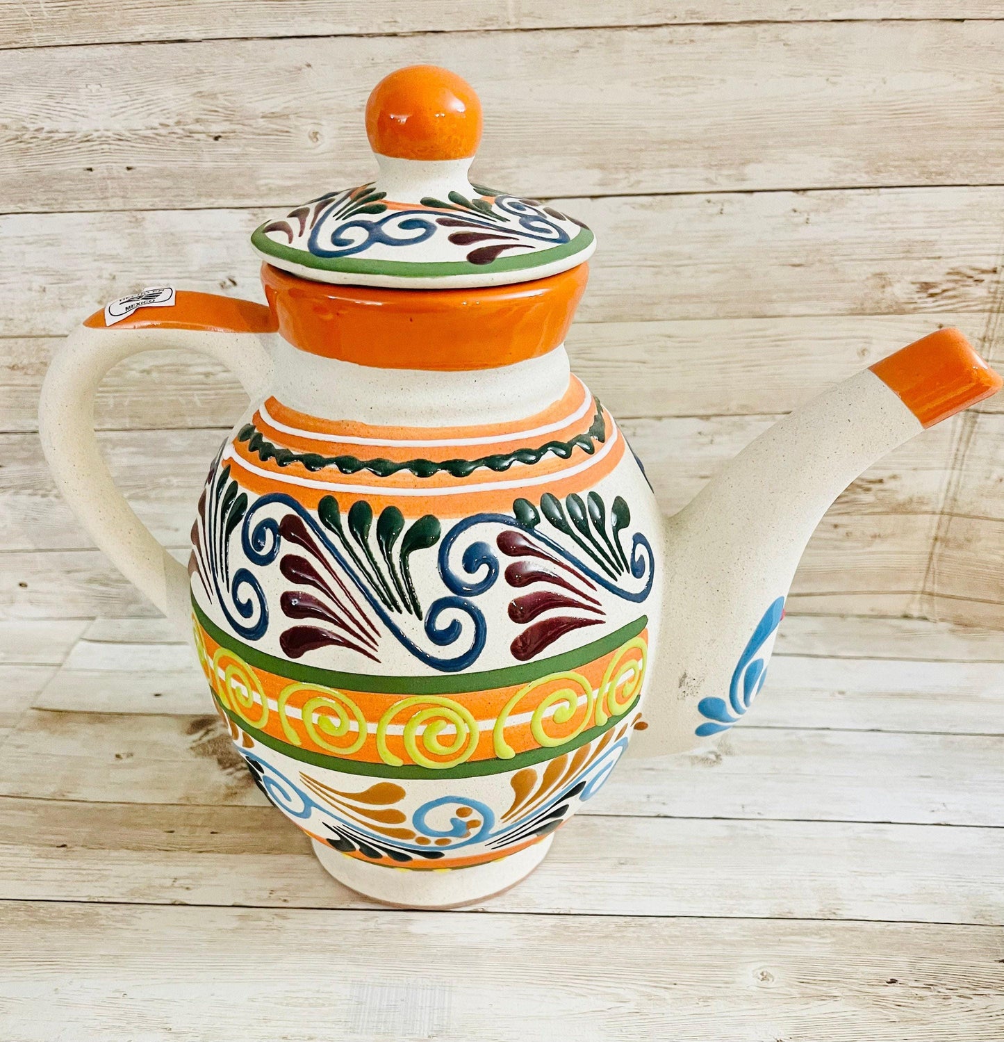 Terra Cotta Mexican Art Pottery CoffeeTea Set Drinkware With 4 Mugs Jarra Lechera Cafetera Artesanal con 4 tazas