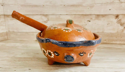 Terra Cotta Mexican Pottery Salsa Pig Bowl with Spoon Salsera de Barro Mexicana de Marranito con Cuchara