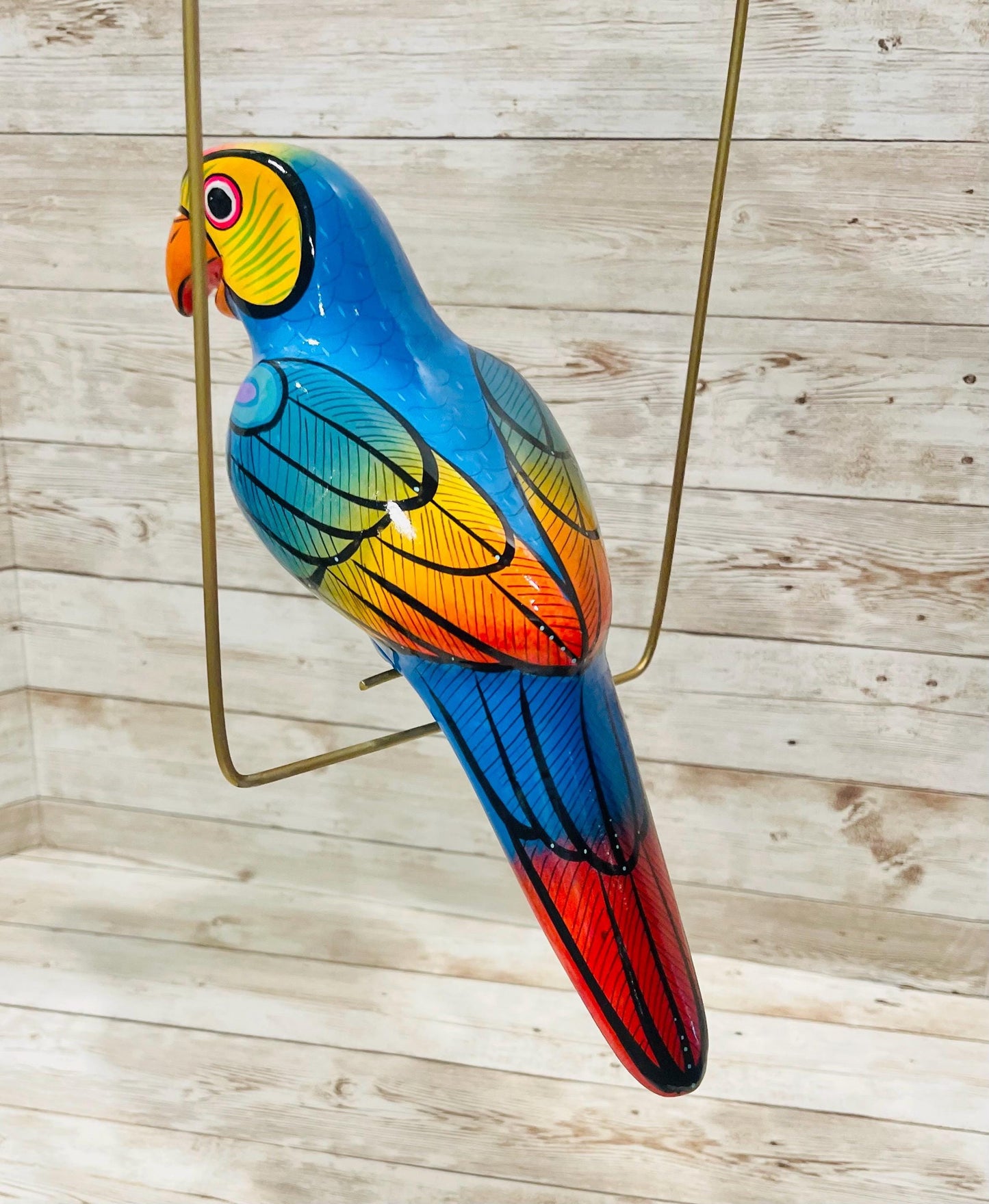Hanging Exotic Bird in Ring Mexican Pottery Ceramic Pajaro De Cerámica