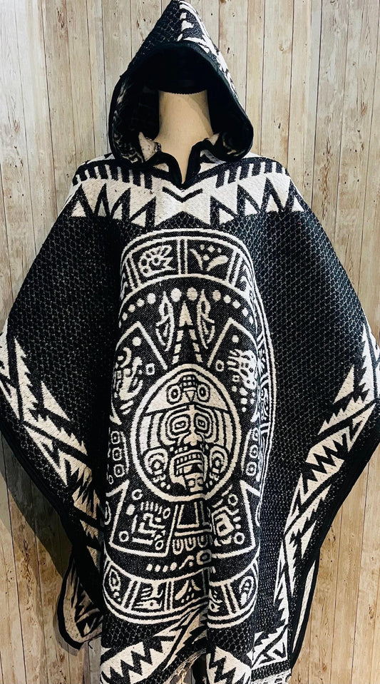 Mexican Poncho Aztec Calendar Poncho Gavan Calendario Azteca con Amor Eterno