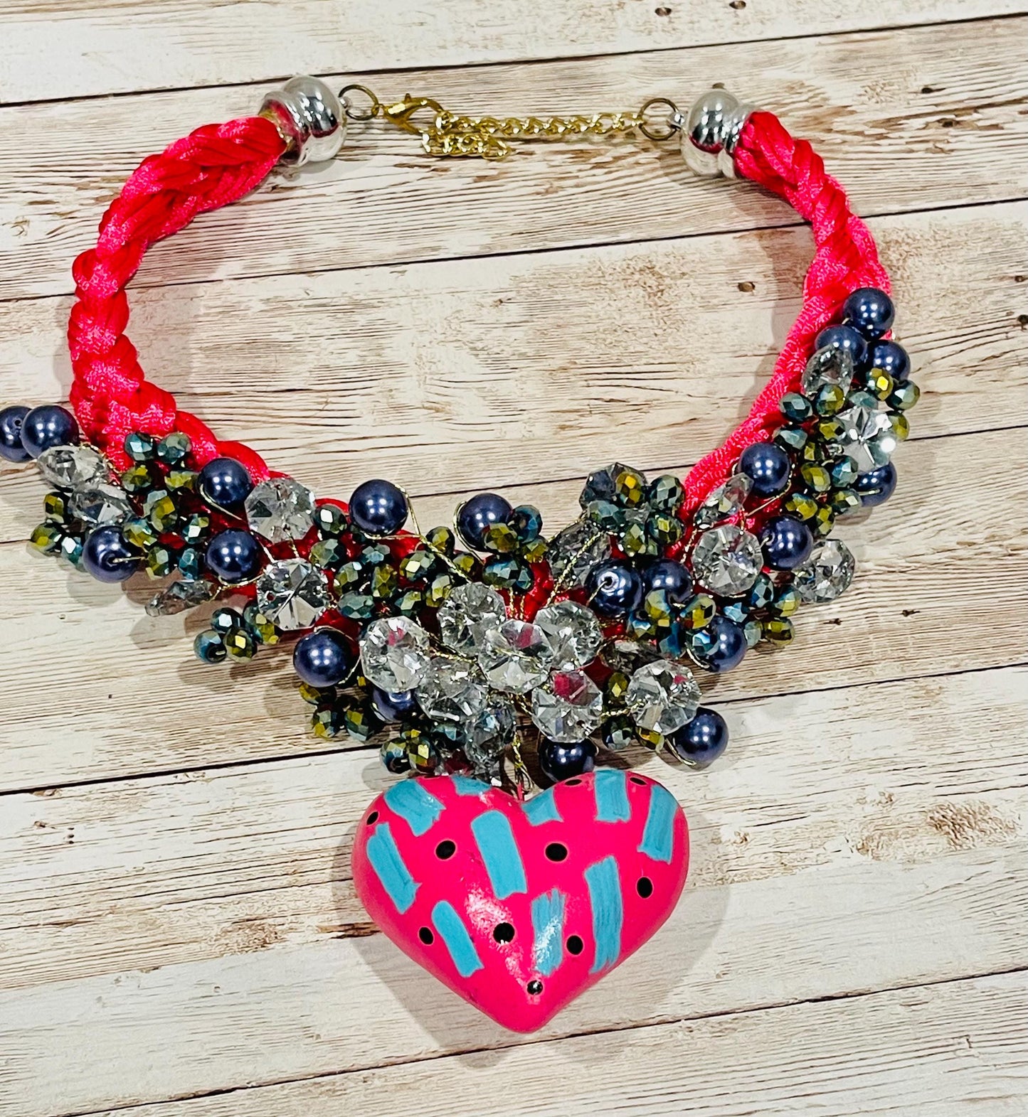 Mexican Artesanal Palm Leaf Heart Shaped Necklace Collar Artesanal Mexicano de Corazon