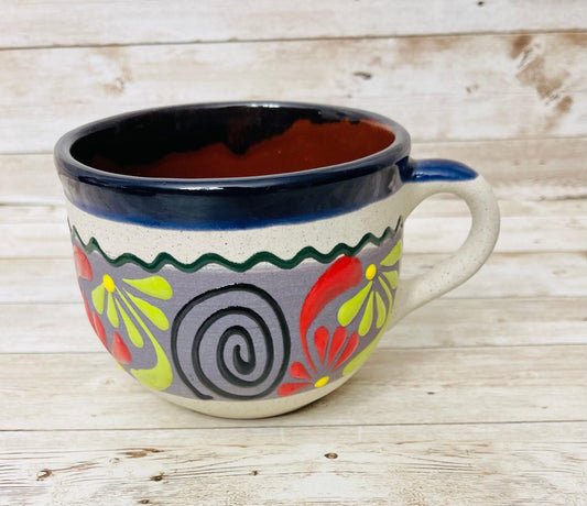 Terra Cotta Mexican Art Pottery Cereal Large Mug Tazon Para Cereal oh Sopa de Barro Mexicano