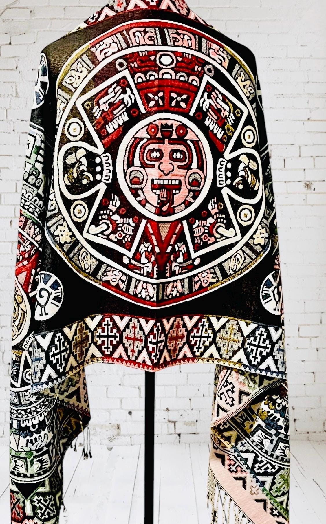 Maya Calendar Mexican Thin Shawl Wrap Reboso Mexicano de Calendario Maya/Azteca Delgado